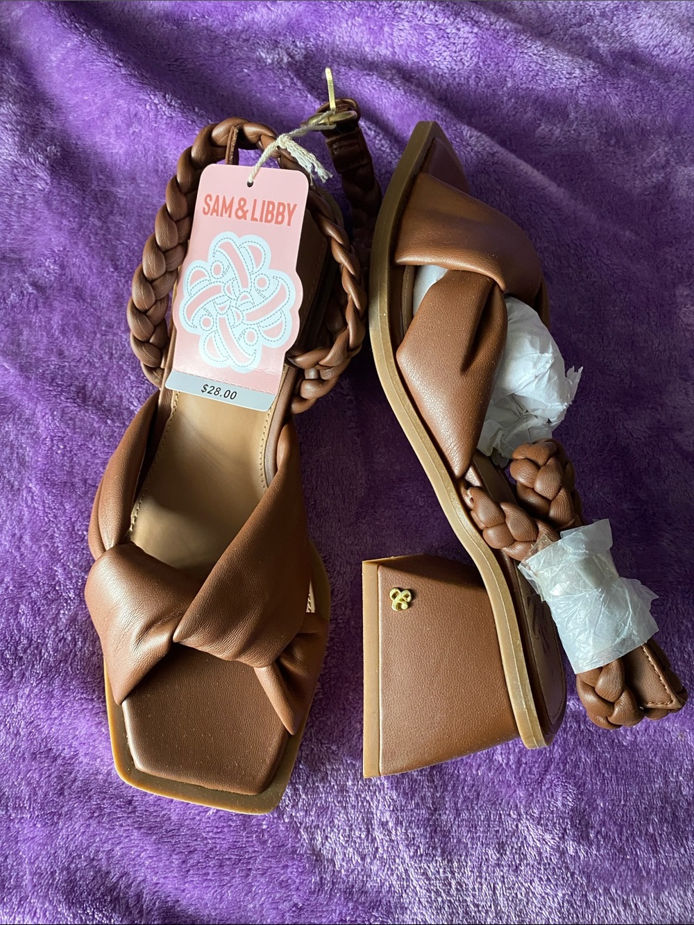 Sam & Libby Brown Braided Knot Block Heel Sandals